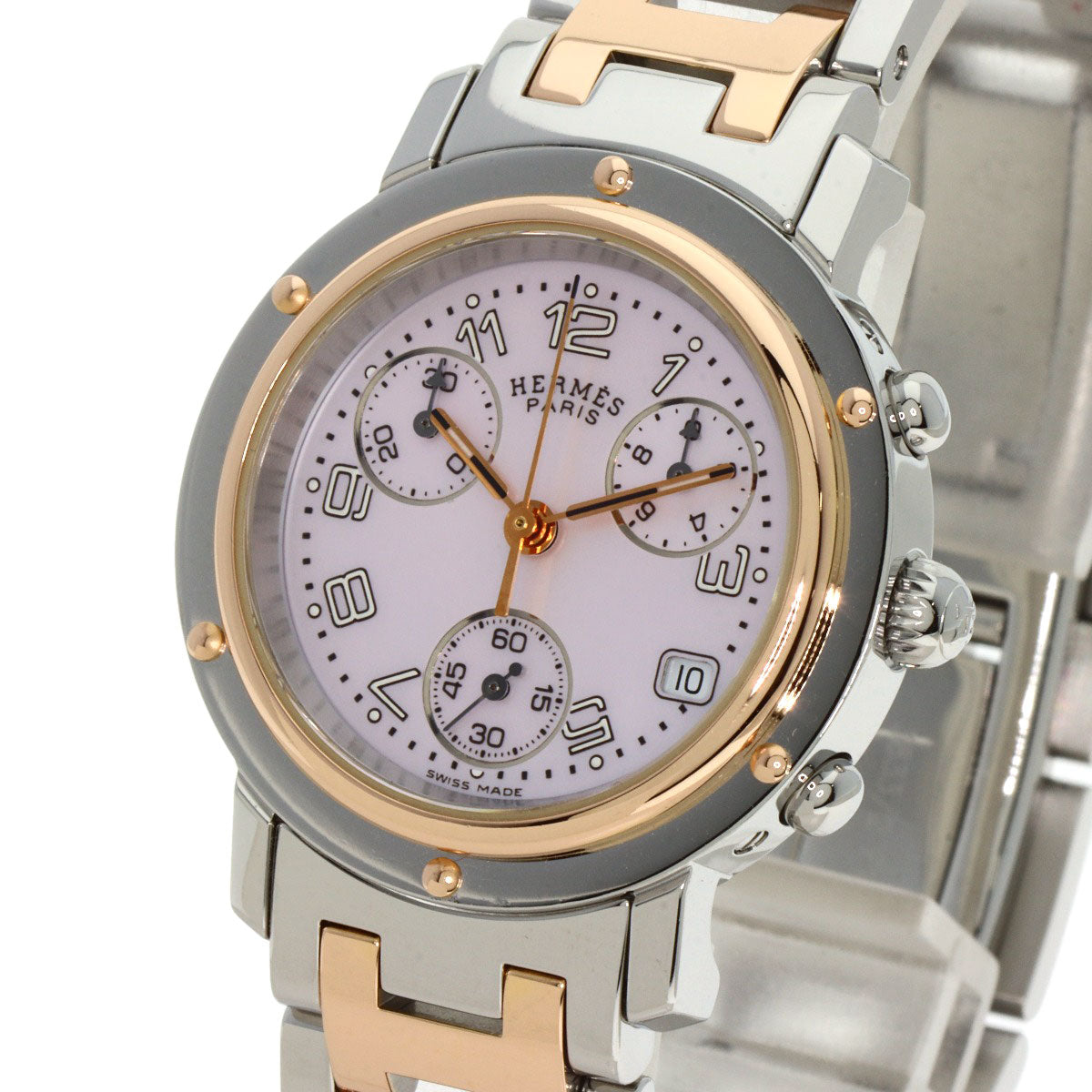 HERMES Clipper Chronograph New Buckle Watches CL1.321 Stainless Steel/SSxPGP Ladies