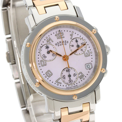 HERMES Clipper Chronograph New Buckle Watches CL1.321 Stainless Steel/SSxPGP Ladies