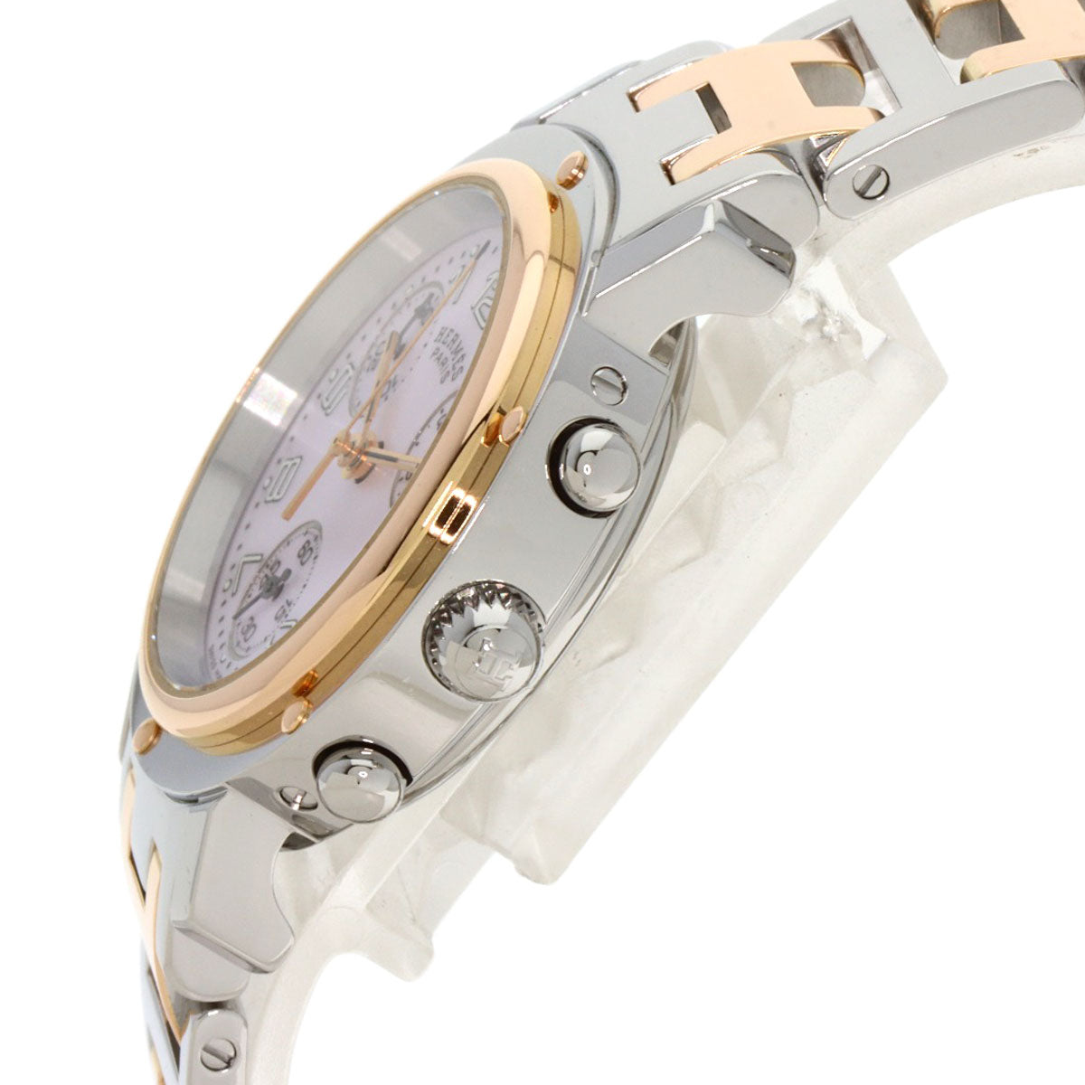 HERMES Clipper Chronograph New Buckle Watches CL1.321 Stainless Steel/SSxPGP Ladies