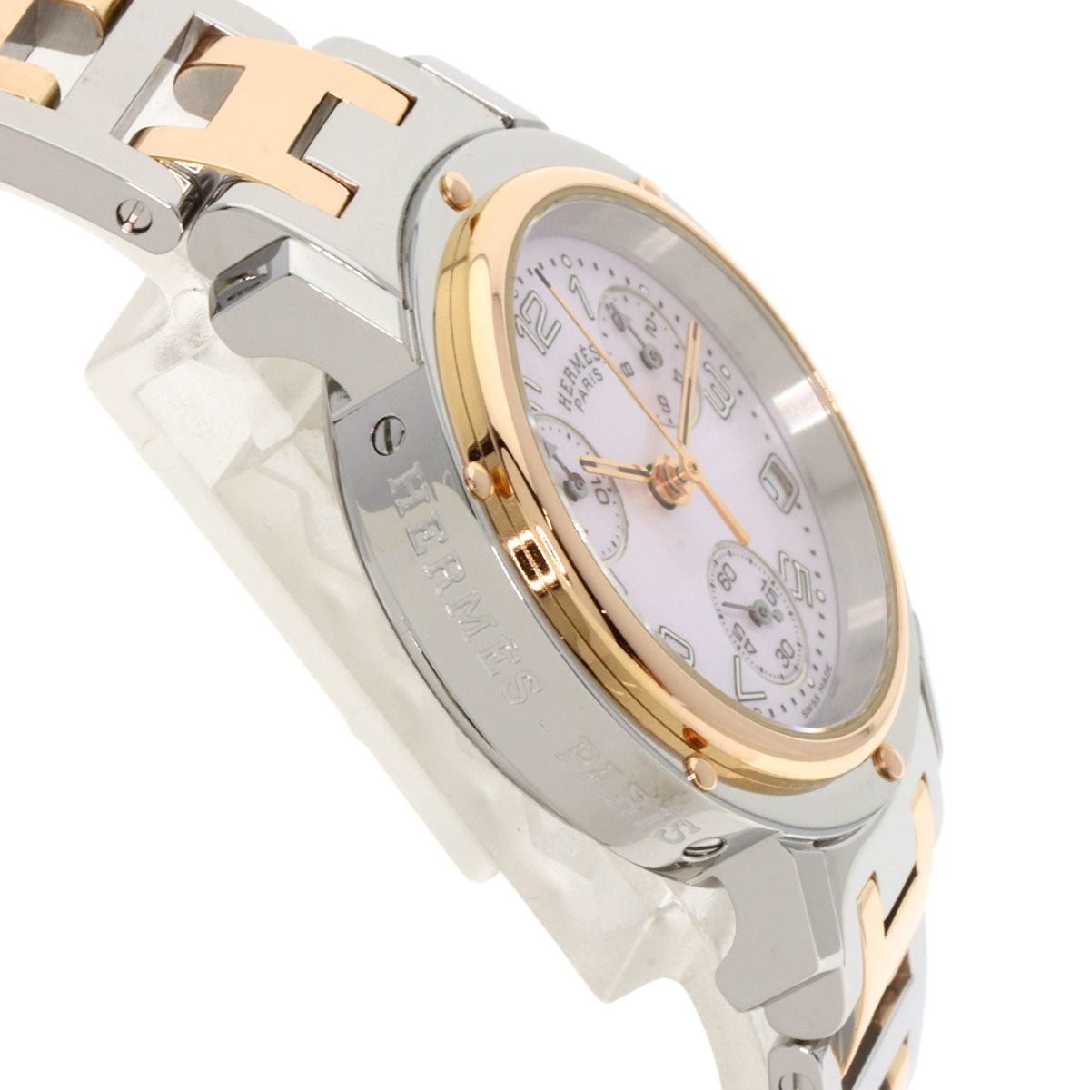 HERMES Clipper Chronograph New Buckle Watches CL1.321 Stainless Steel/SSxPGP Ladies