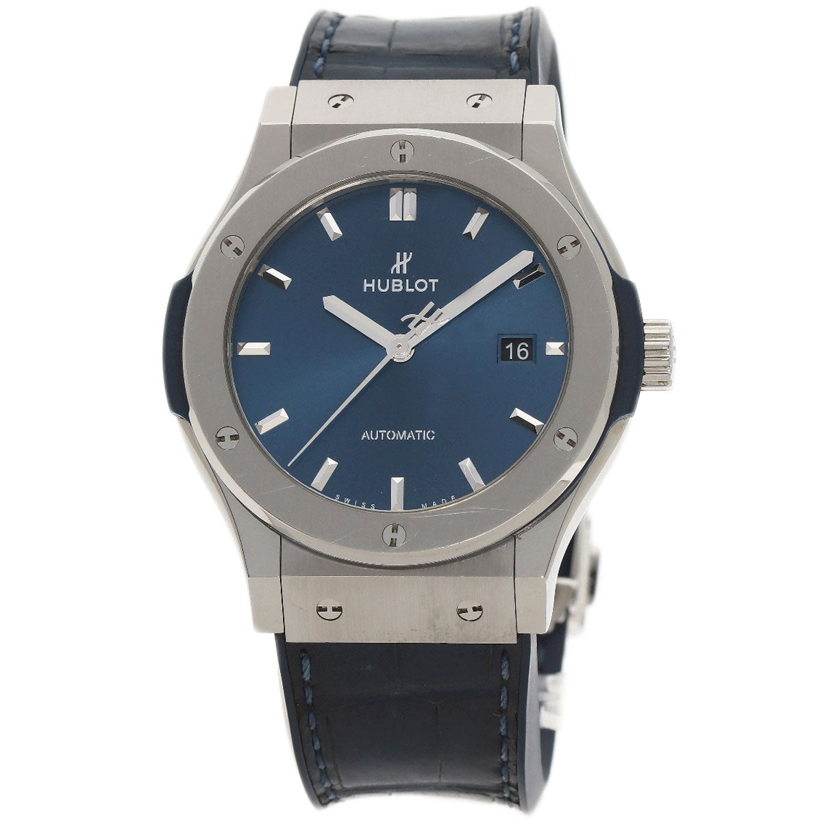 HUBLOT Classic Fusion Titanium Blue Watches  542.NX.7170.LR Titanium/Rubber mens