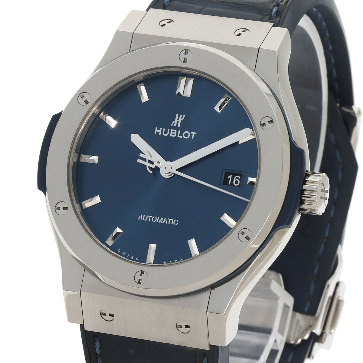 HUBLOT Classic Fusion Titanium Blue Watches  542.NX.7170.LR Titanium/Rubber mens