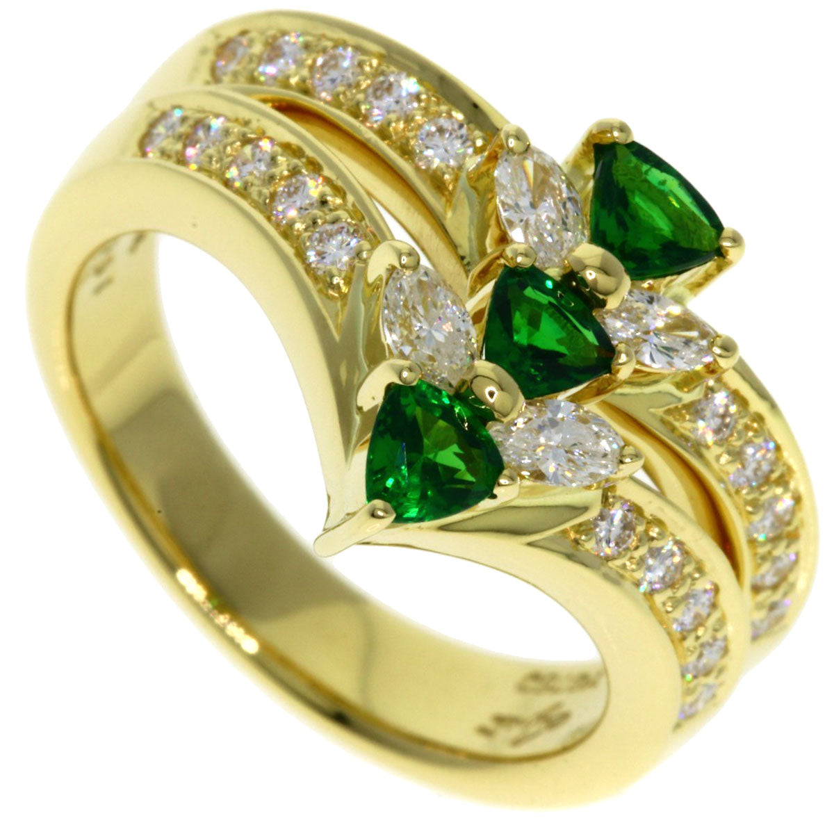 Jeunet Green Grossular Garnet Diamond Ring K18 Yellow Gold Ladies [Used]