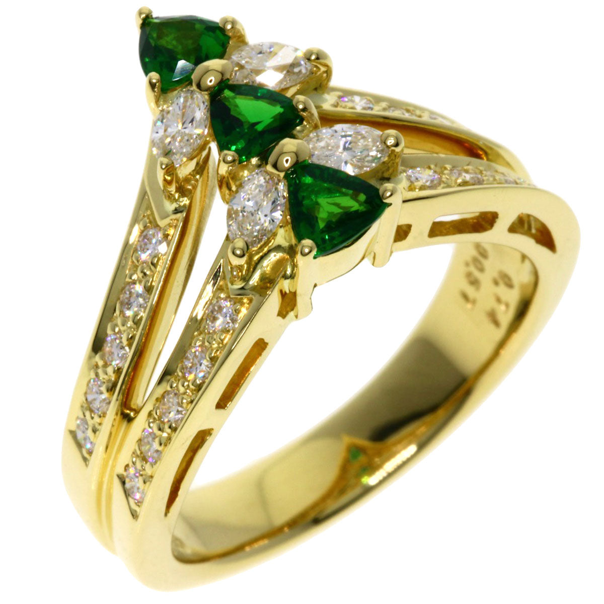 Jeunet Green Grossular Garnet Diamond Ring K18 Yellow Gold Ladies [Used]