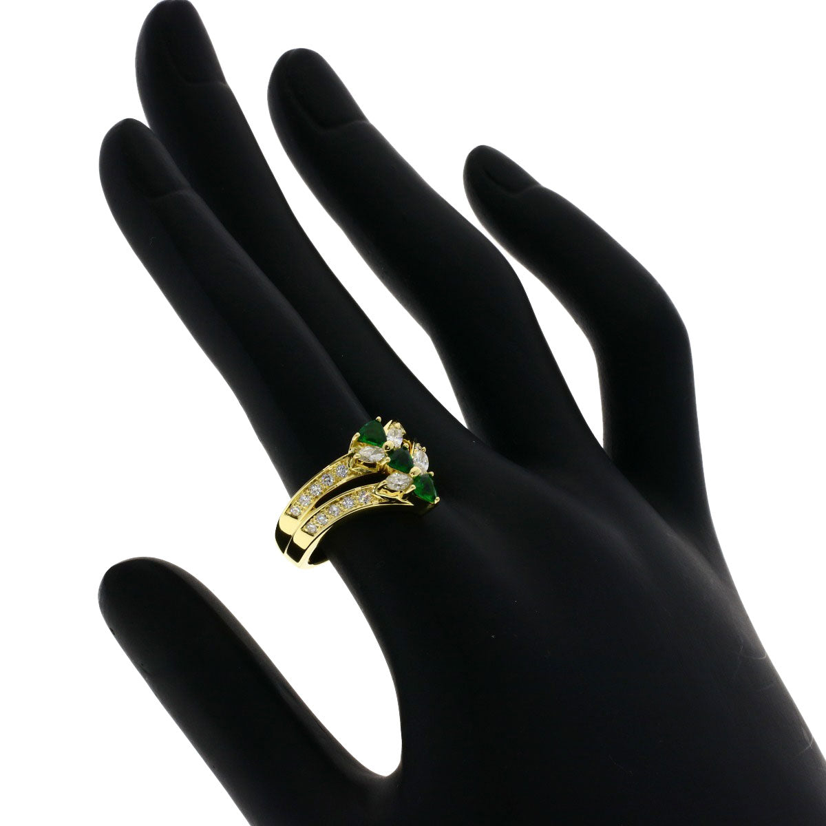 Jeunet Green Grossular Garnet Diamond Ring K18 Yellow Gold Ladies [Used]