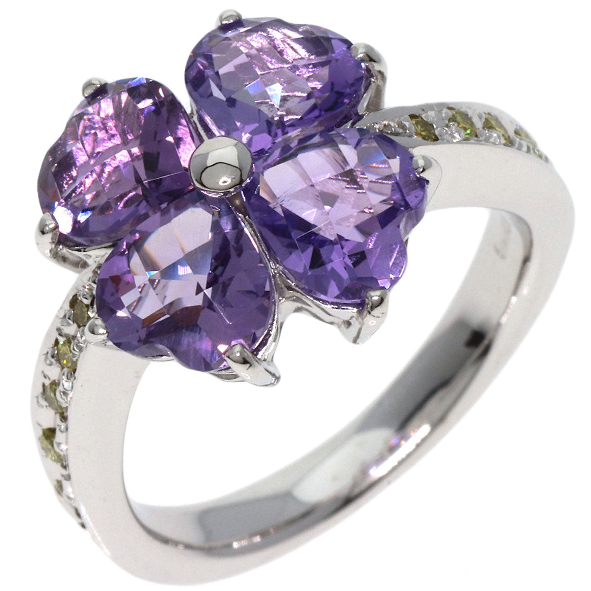 4℃   Ring Amethyst Diamond K18 White Gold Ladies