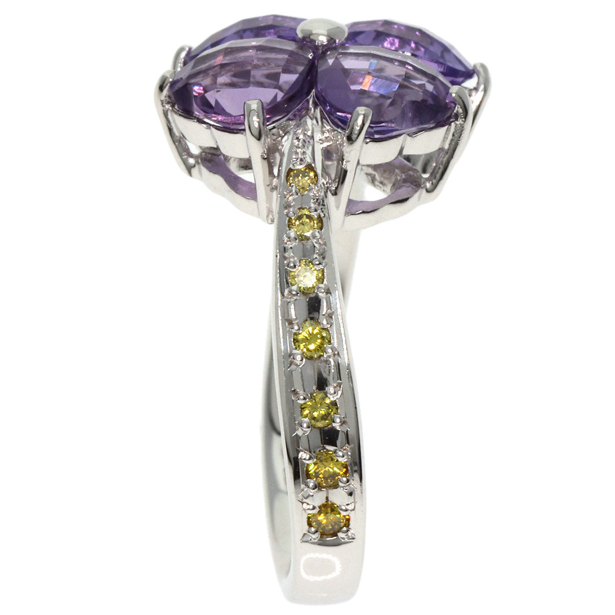 4℃   Ring Amethyst Diamond K18 White Gold Ladies