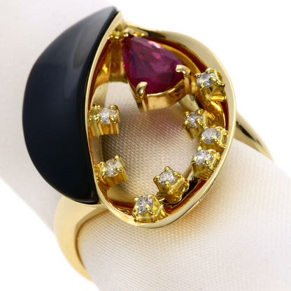 0.8ct Ruby Diamond Chalcedony Coloring Ring K18 Yellow Gold  9.25g　Ladies