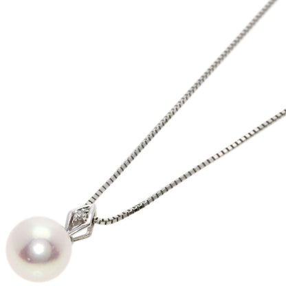 0.01ct Akoya Pearl Pearl Diamond Necklace Platinum PT850 K18 White Gold 3.6g　Ladies