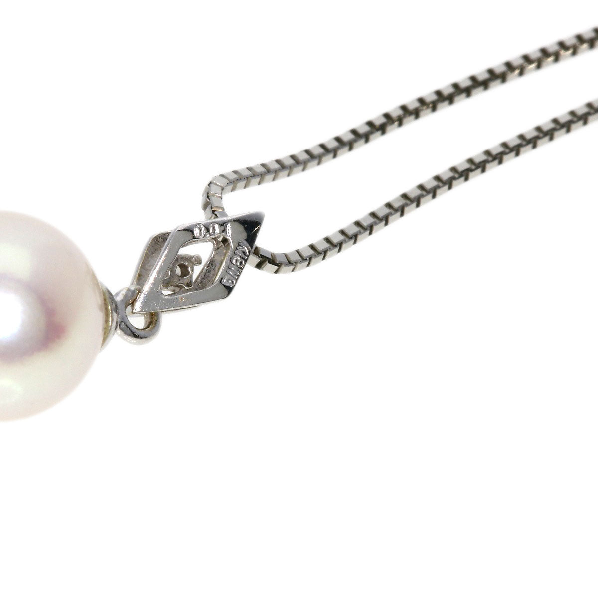 0.01ct Akoya Pearl Pearl Diamond Necklace Platinum PT850 K18 White Gold 3.6g　Ladies