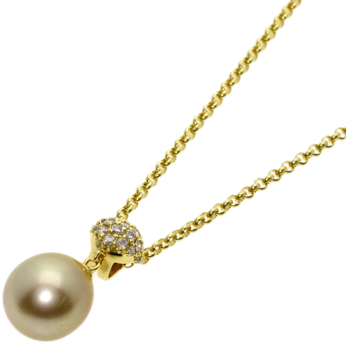 0.38ct Pearl Pearl Diamond Necklace K18 Yellow Gold  8.9g　Ladies