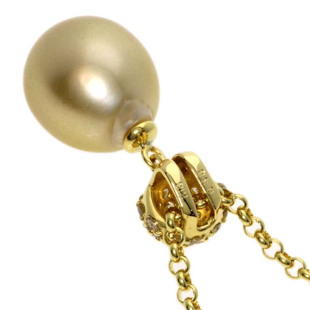 0.38ct Pearl Pearl Diamond Necklace K18 Yellow Gold  8.9g　Ladies