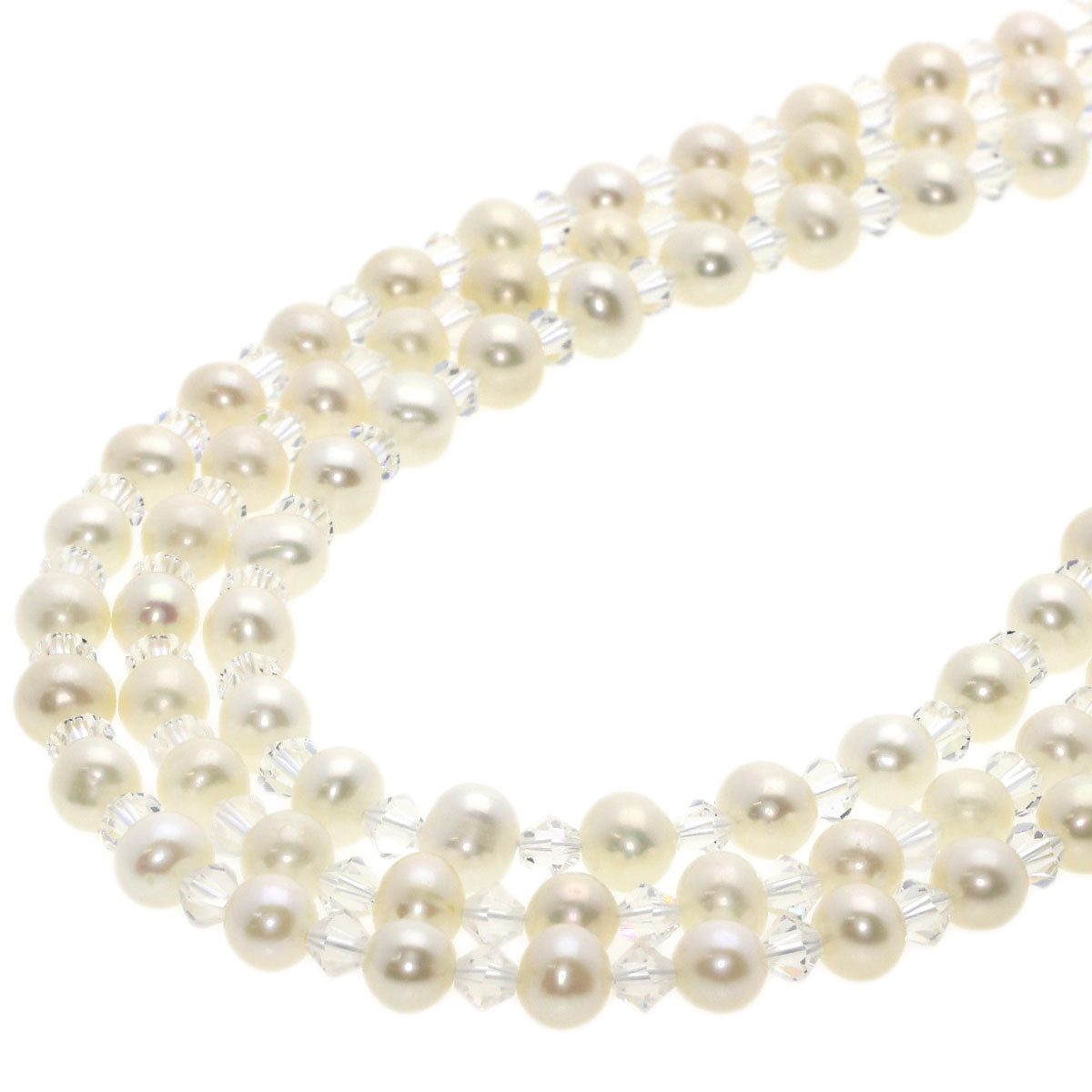 Freshwater Pearl Pearl Crystal 3 rows Necklace Silver 51.1g　Ladies