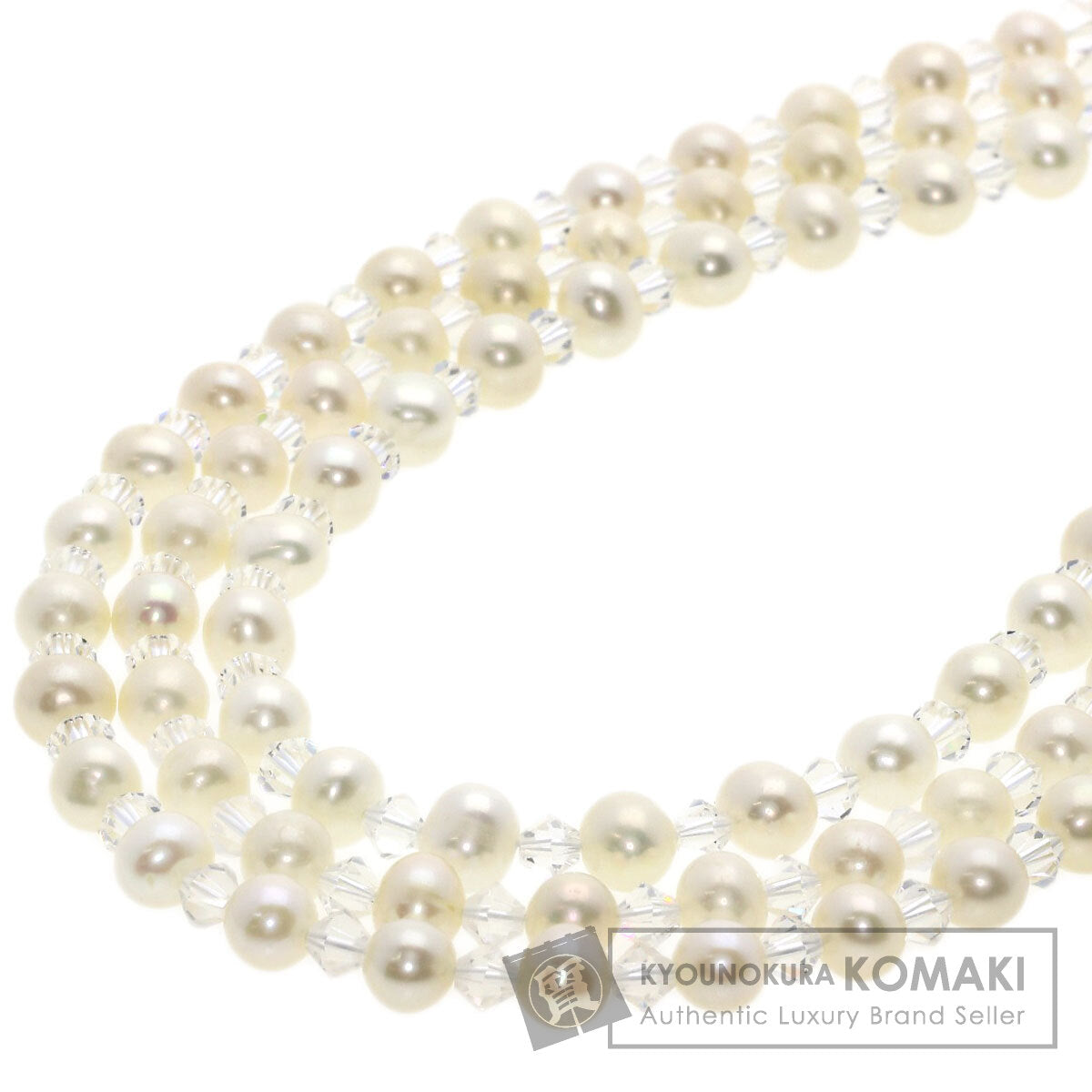 Freshwater Pearl Pearl Crystal 3 rows Necklace Silver 51.1g　Ladies