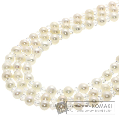 Freshwater Pearl Pearl Crystal 3 rows Necklace Silver 51.1g　Ladies