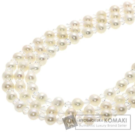 Freshwater Pearl Pearl Crystal 3 rows Necklace Silver 51.1g　Ladies