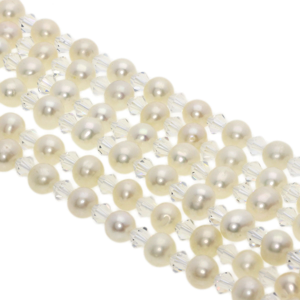 Freshwater Pearl Pearl Crystal 3 rows Necklace Silver  51.1g　Ladies