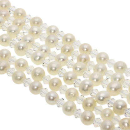 Freshwater Pearl Pearl Crystal 3 rows Necklace Silver 51.1g　Ladies