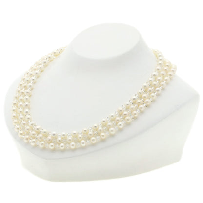 Freshwater Pearl Pearl Crystal 3 rows Necklace Silver 51.1g　Ladies