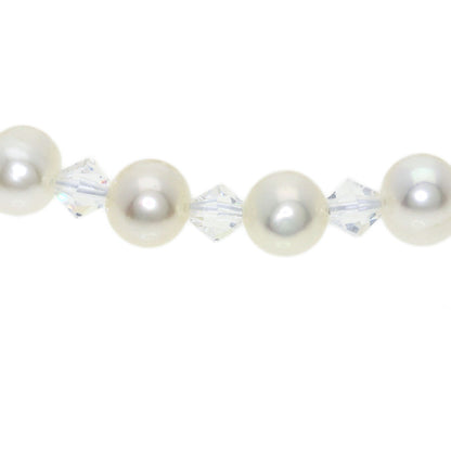 Freshwater Pearl Pearl Crystal 3 rows Necklace Silver  51.1g　Ladies