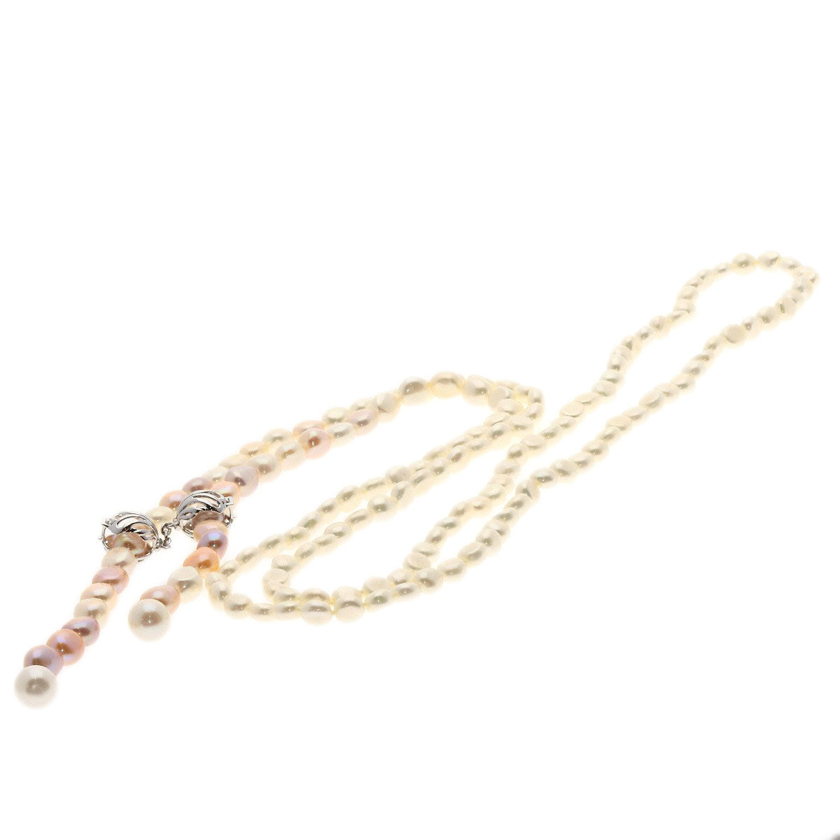 Freshwater Pearl Pearl Diamond Necklace Silver 53.7g　Ladies