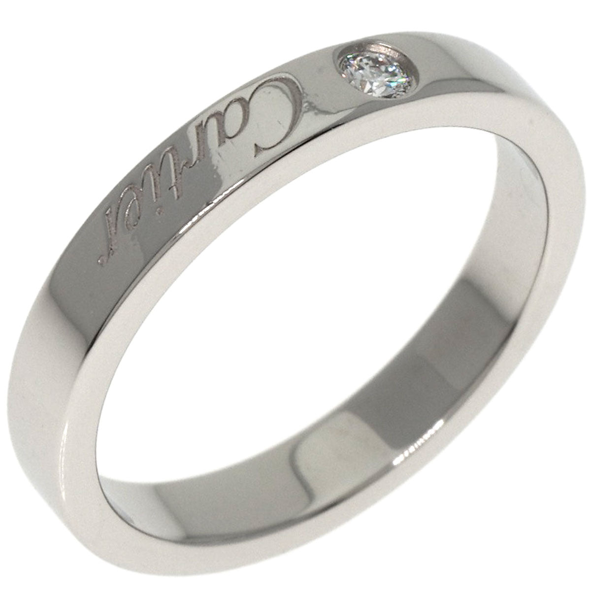 CARTIER   Ring Engraved 1P Diamond # 49 Platinum PT950 Ladies