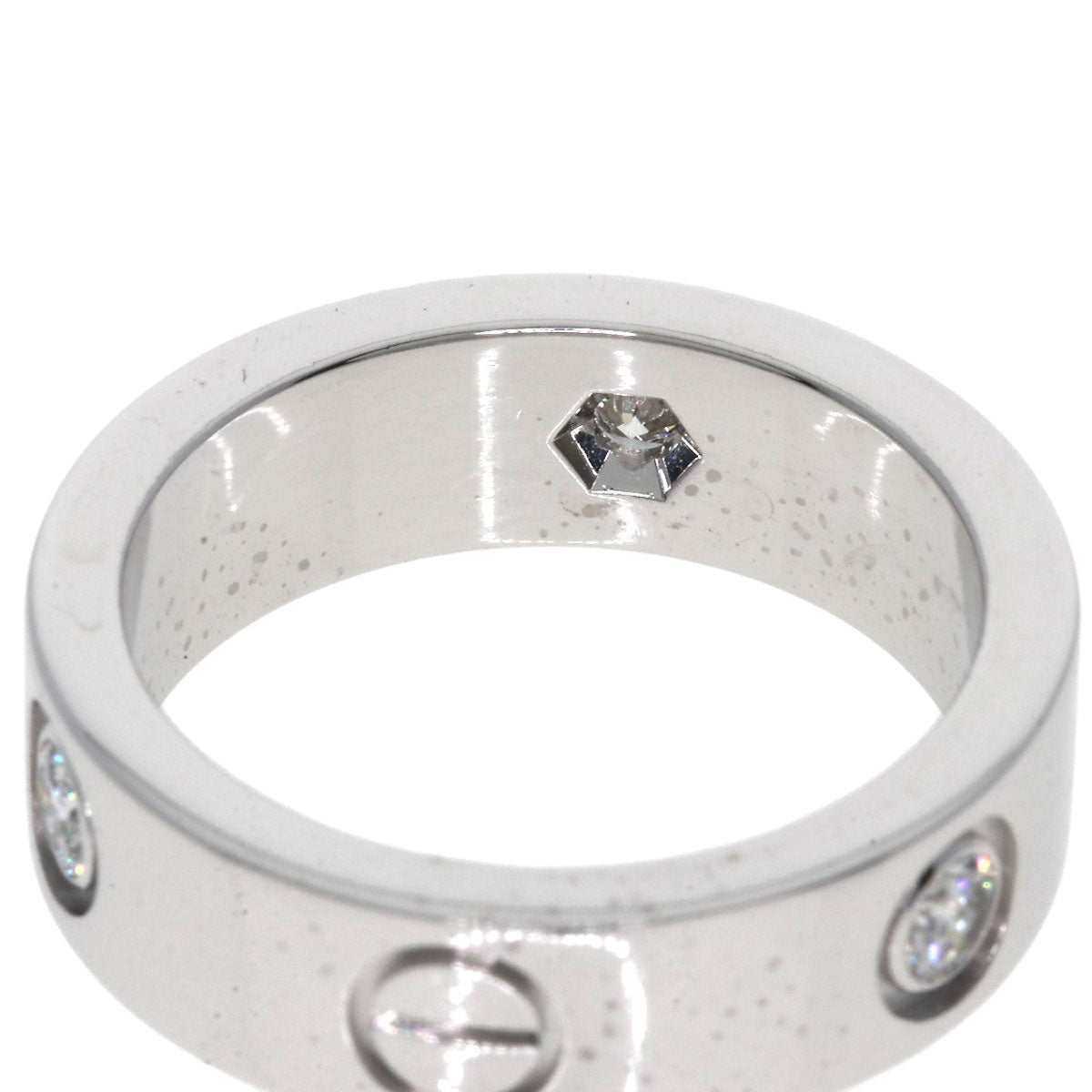 CARTIER   love ring half diamond # 50 Ring  K18 White Gold Ladies [Used]