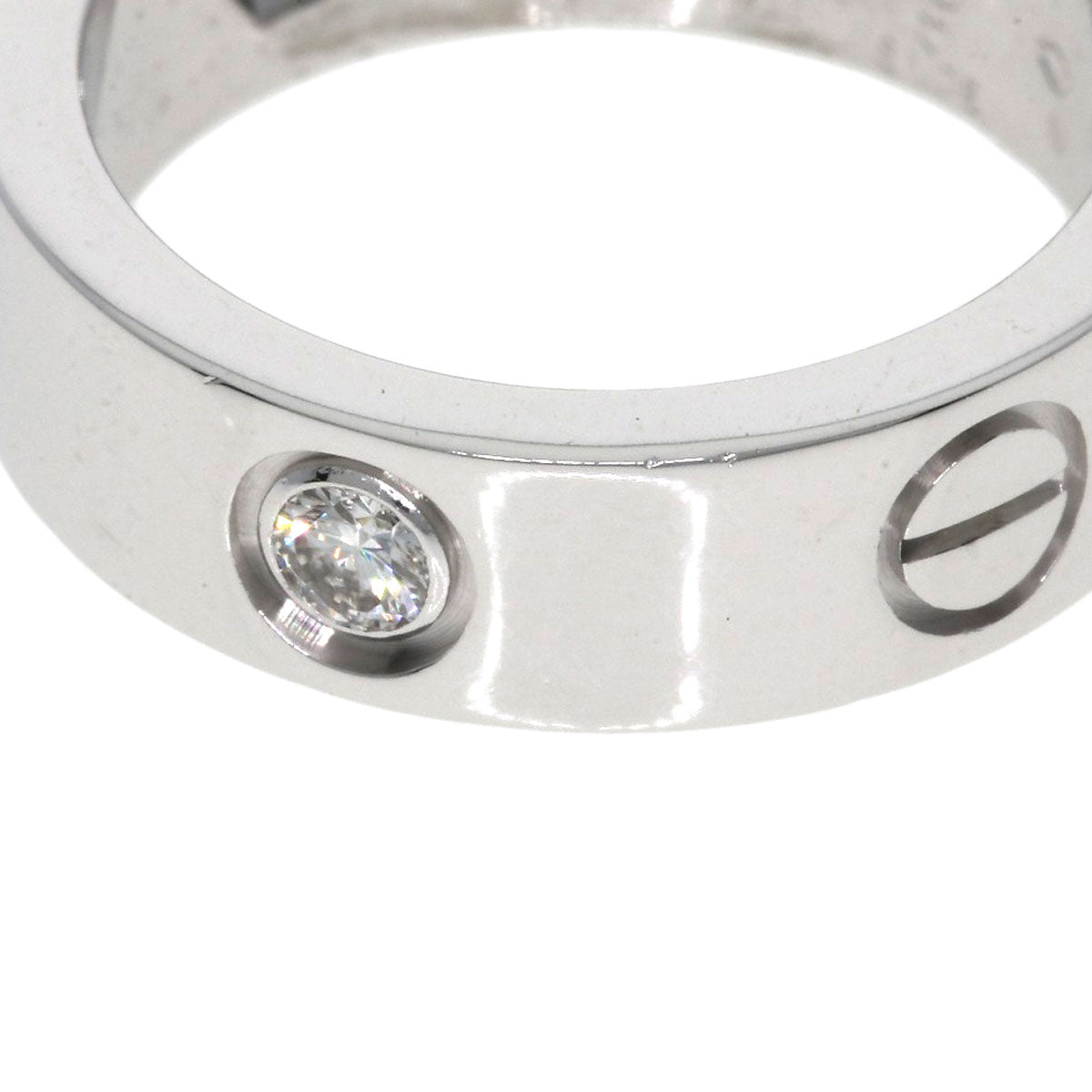 CARTIER   love ring half diamond # 50 Ring  K18 White Gold Ladies [Used]