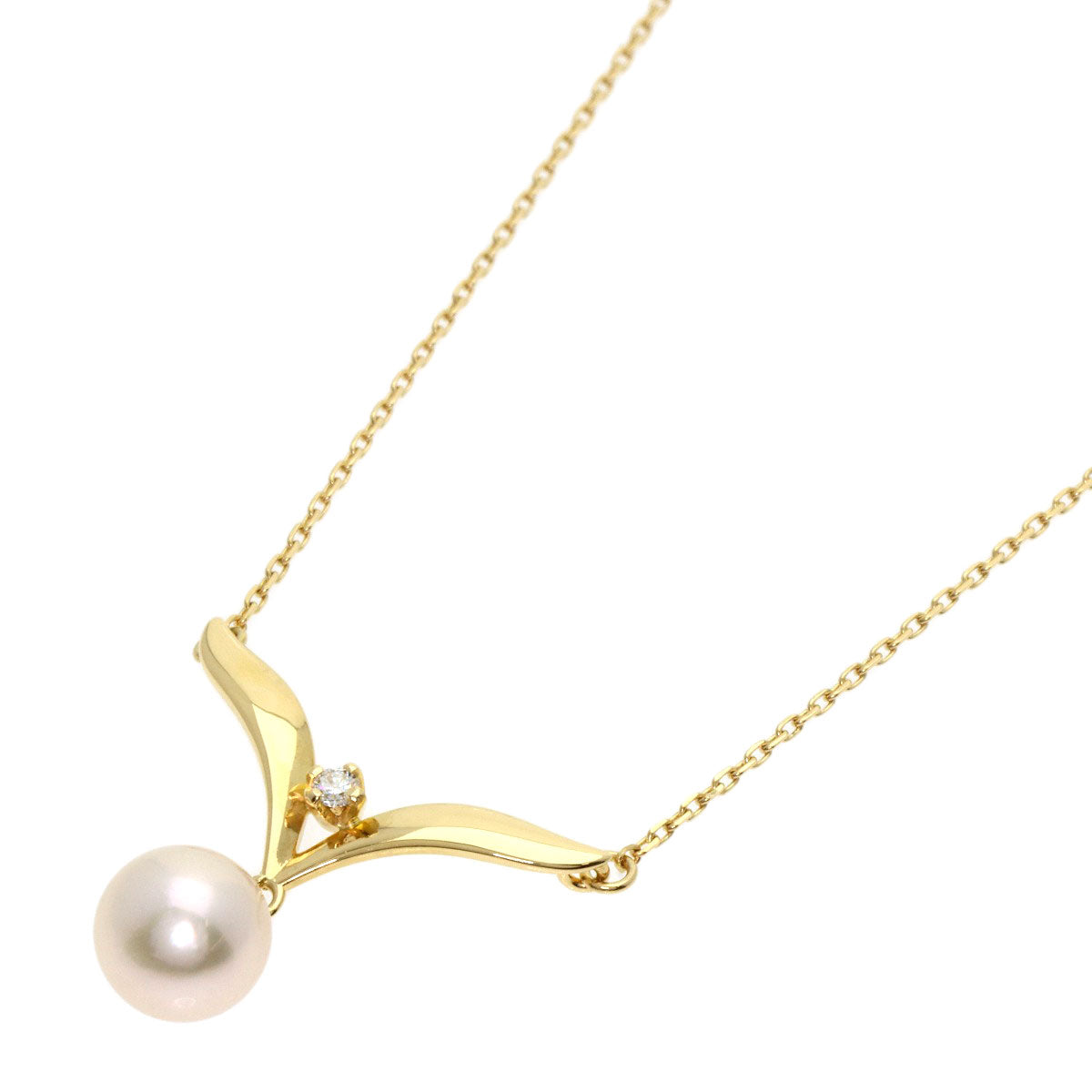 MIKIMOTO Pearl Pearl Diamond Necklace K18 Yellow Gold Ladies [Used]