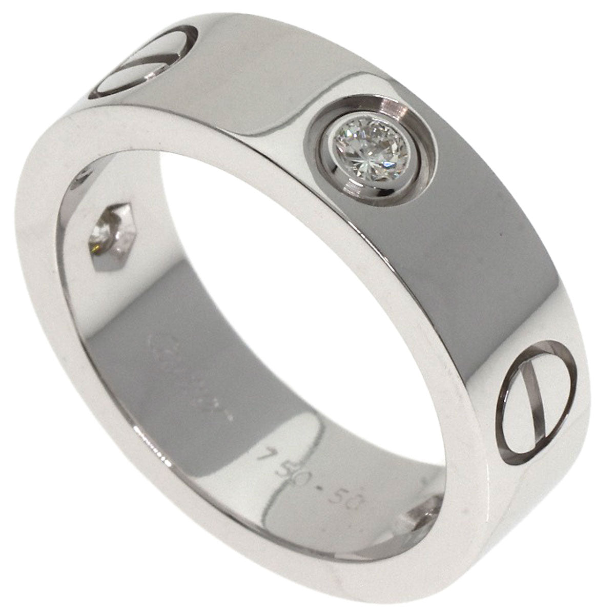 CARTIER love ring half diamond # 50 Ring K18 White Gold Ladies [Used]