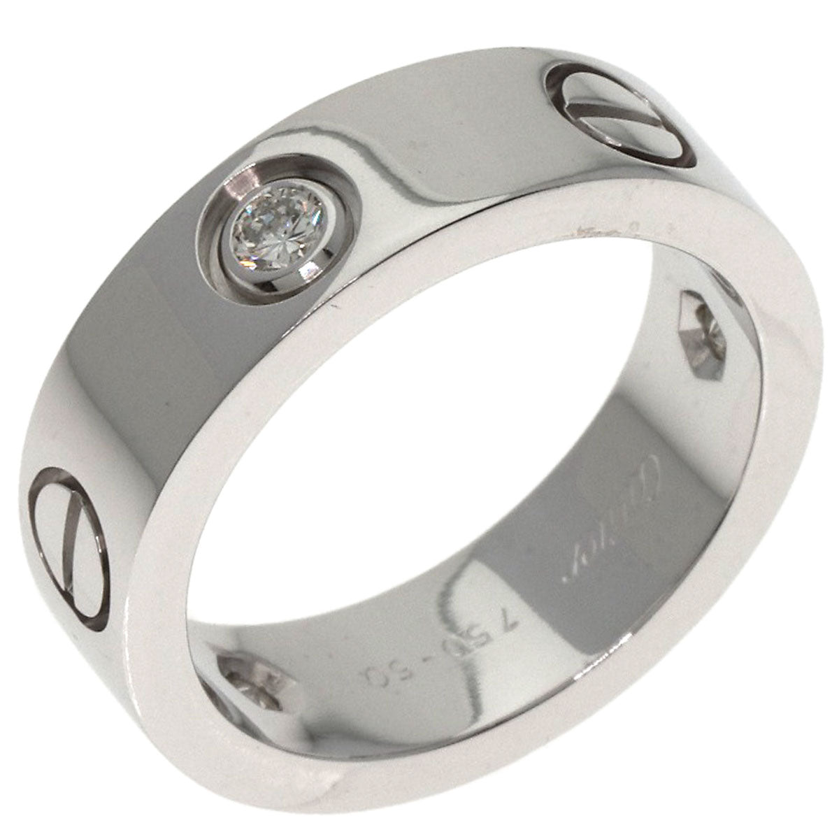 CARTIER love ring half diamond # 50 Ring K18 White Gold Ladies [Used]