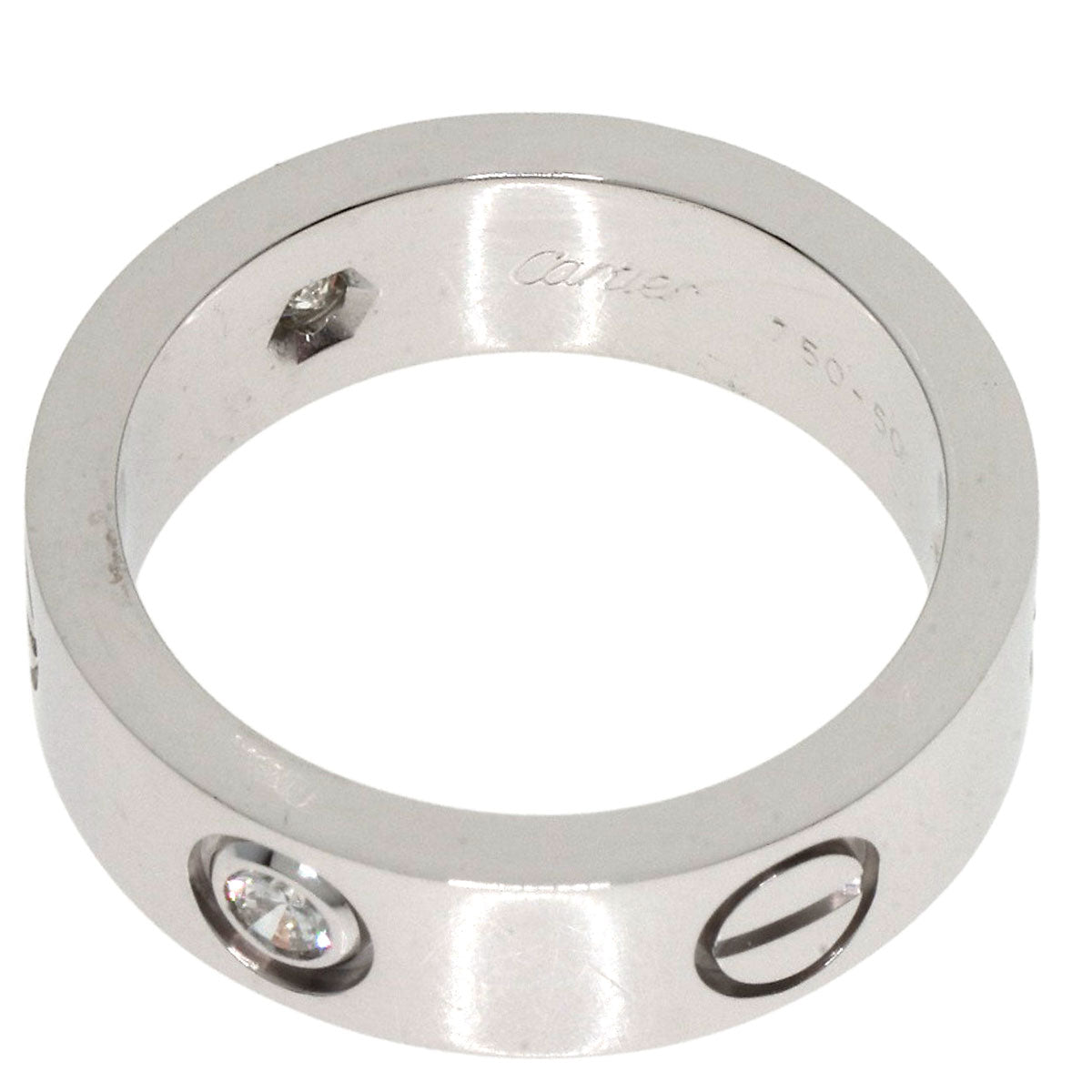 CARTIER love ring half diamond # 50 Ring K18 White Gold Ladies [Used]