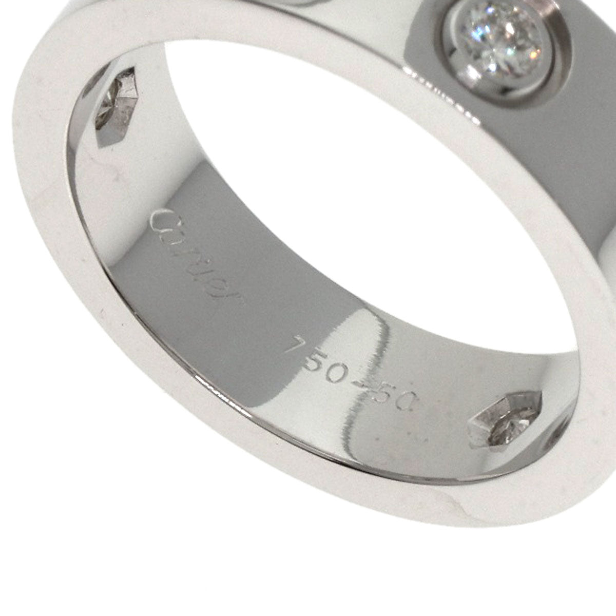CARTIER love ring half diamond # 50 Ring K18 White Gold Ladies [Used]