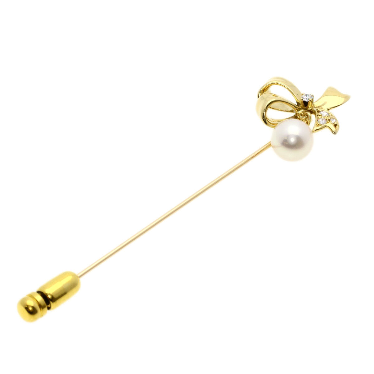 MIKIMOTO   Brooch Pearl Pearl Diamond Pin Brooch K18 Yellow Gold Ladies