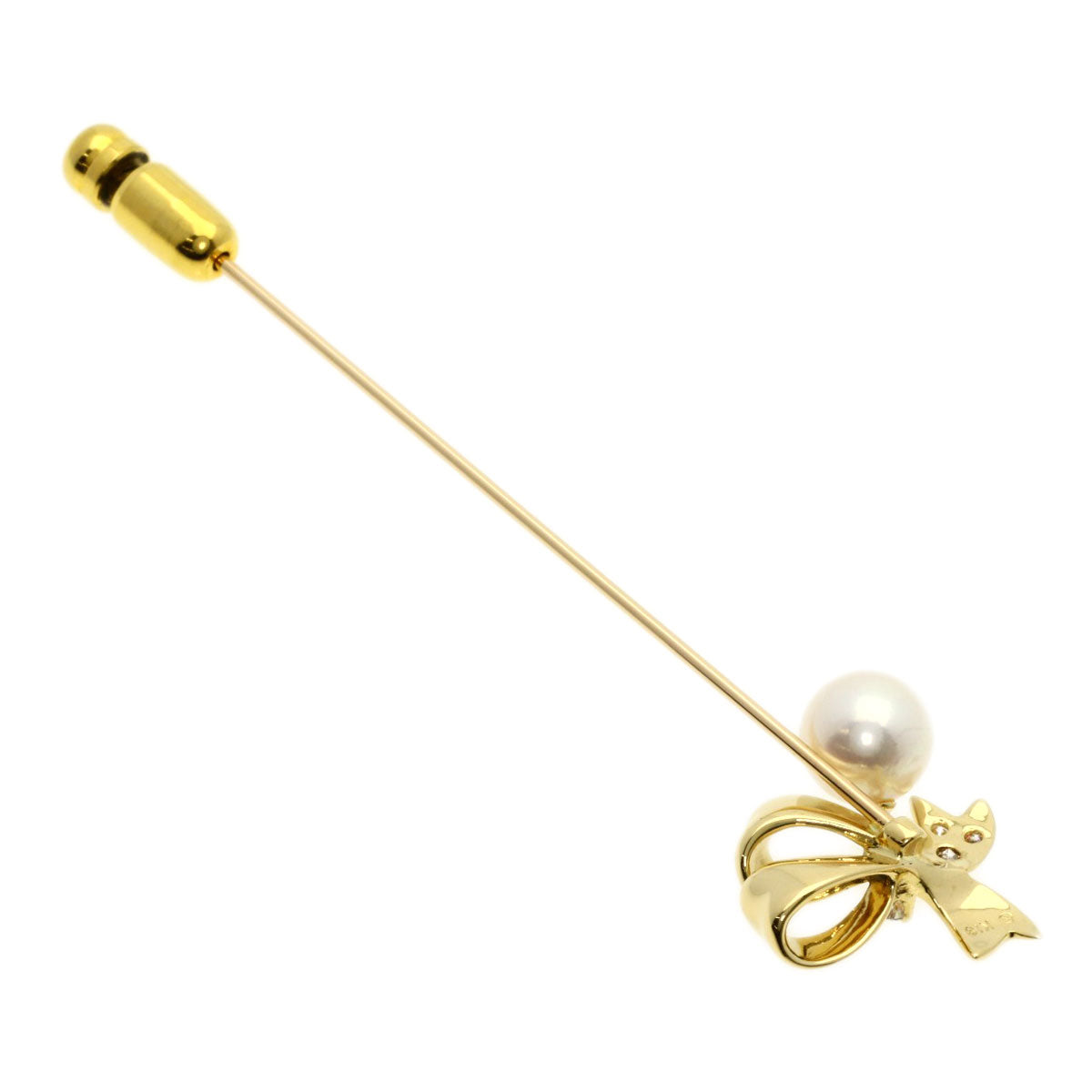 MIKIMOTO   Brooch Pearl Pearl Diamond Pin Brooch K18 Yellow Gold Ladies