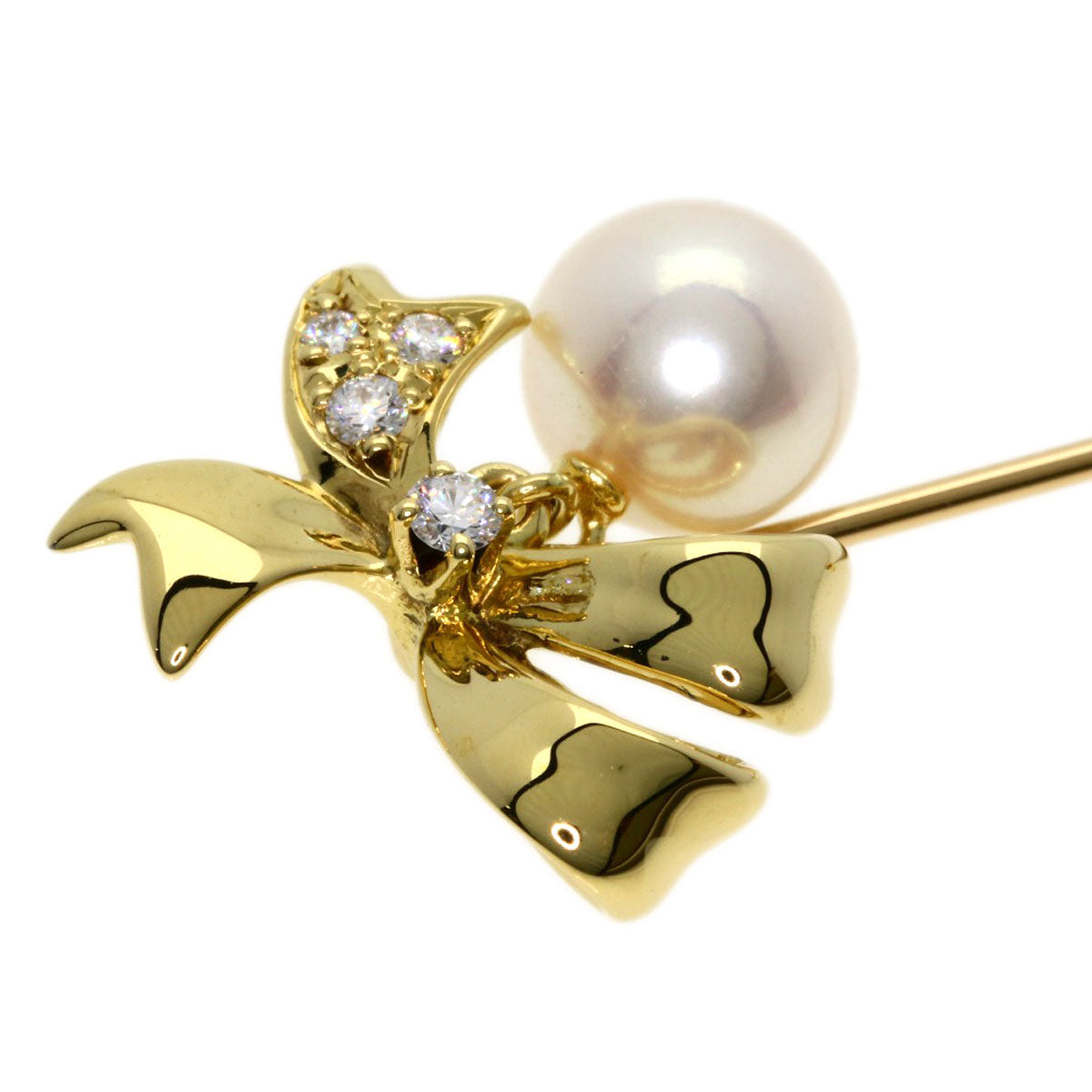 MIKIMOTO   Brooch Pearl Pearl Diamond Pin Brooch K18 Yellow Gold Ladies