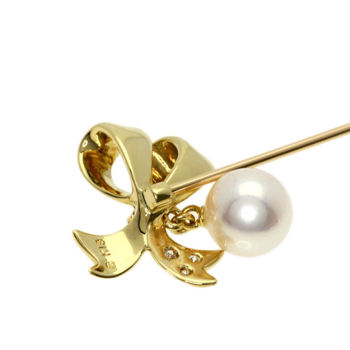 MIKIMOTO   Brooch Pearl Pearl Diamond Pin Brooch K18 Yellow Gold Ladies