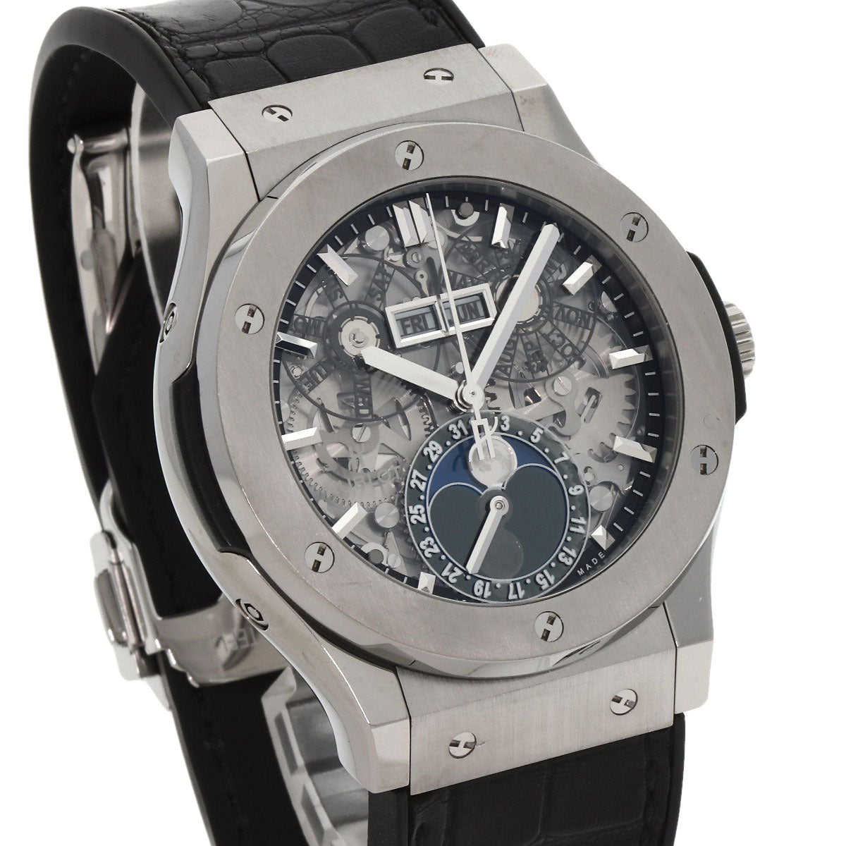 HUBLOT Aerofusion Moonphase Titanium Watches 517.NX.0170.LR Titanium/Rubber xLeather mens