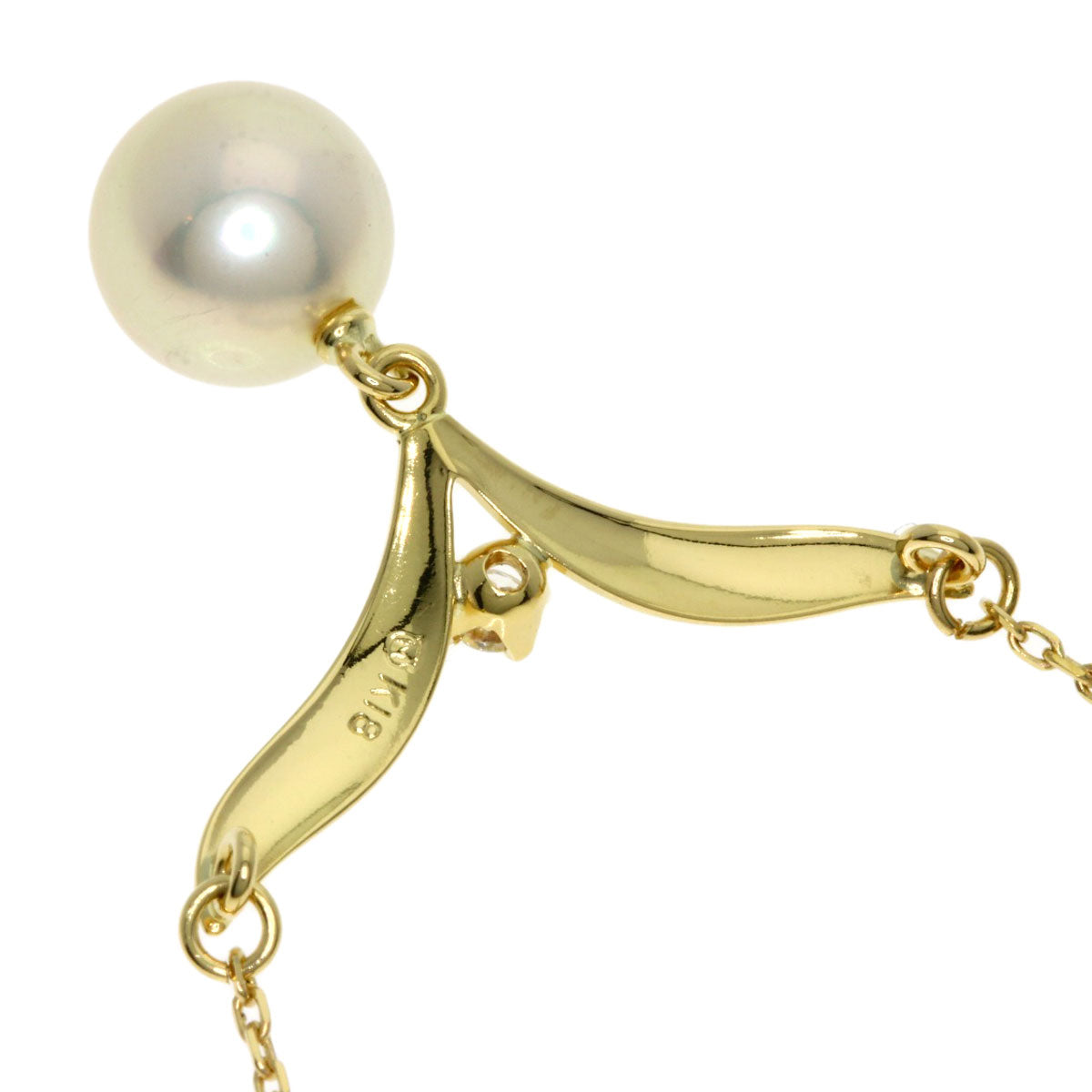 MIKIMOTO Akoya Pearl Pearl Diamond Necklace K18 Yellow Gold Ladies [Used]