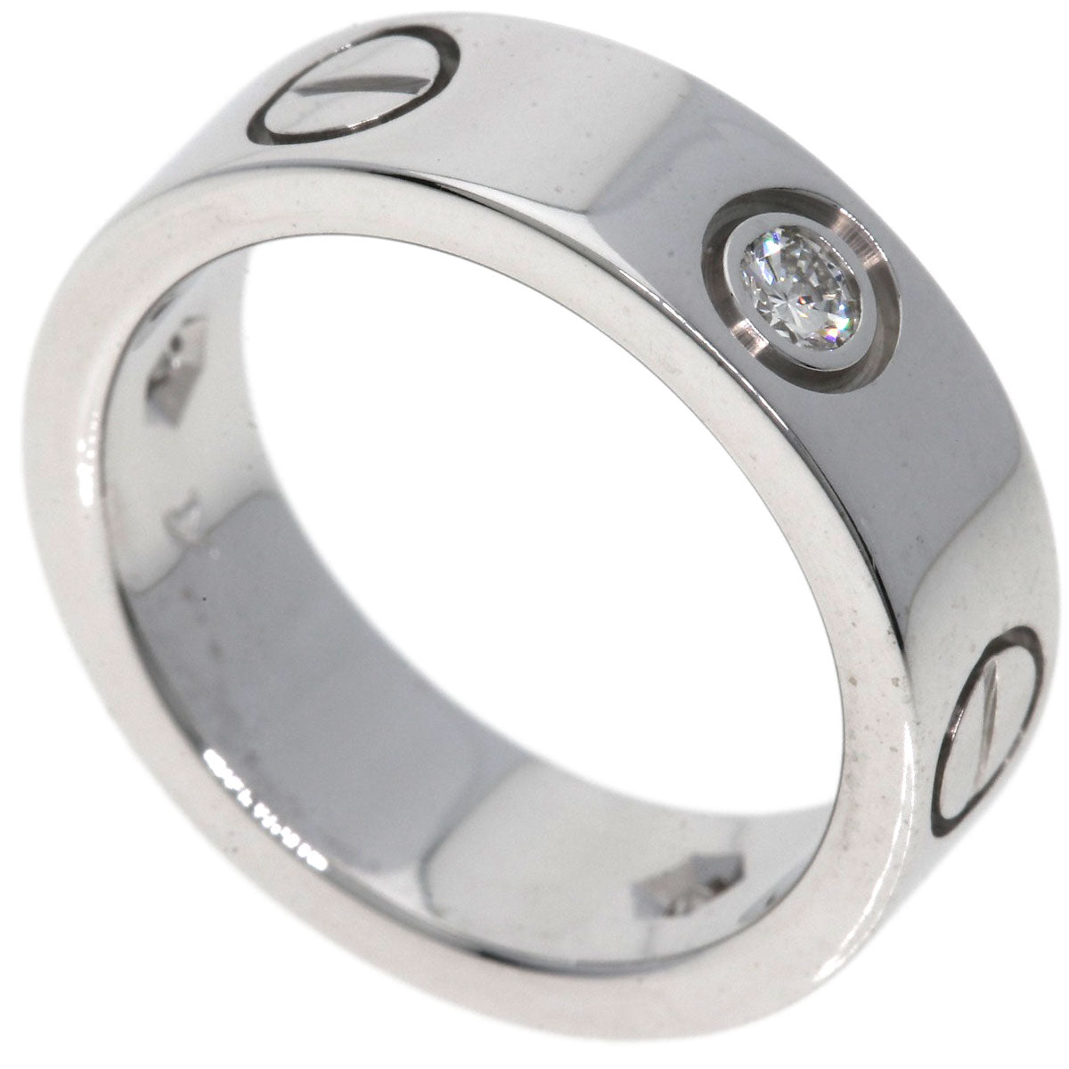 CARTIER   Ring love ring half diamond # 48 K18 White Gold Ladies