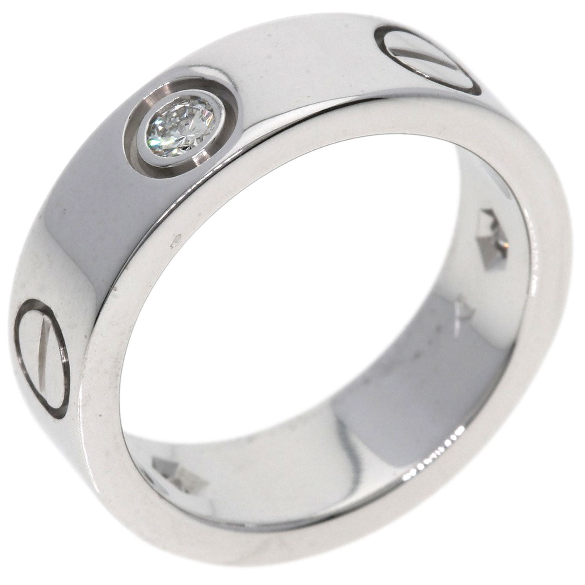 CARTIER   Ring love ring half diamond # 48 K18 White Gold Ladies