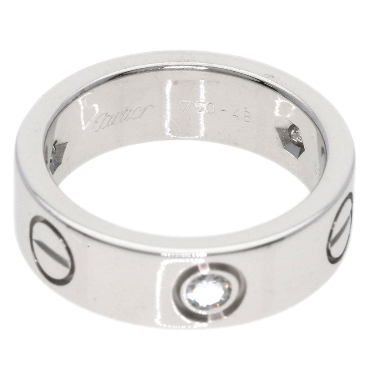 CARTIER   Ring love ring half diamond # 48 K18 White Gold Ladies