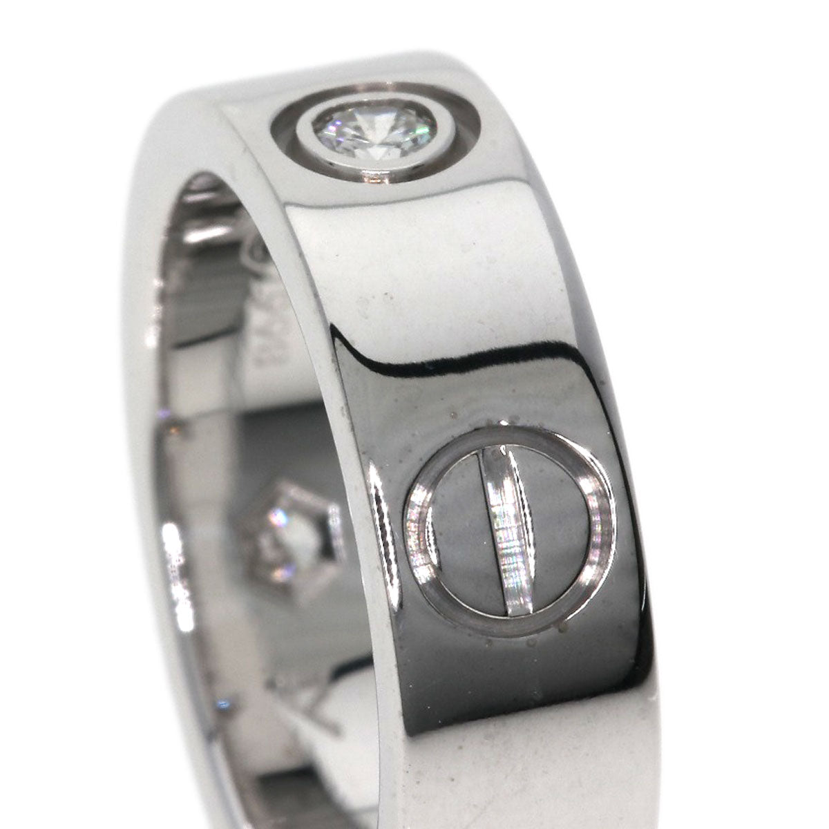 CARTIER   Ring love ring half diamond # 48 K18 White Gold Ladies