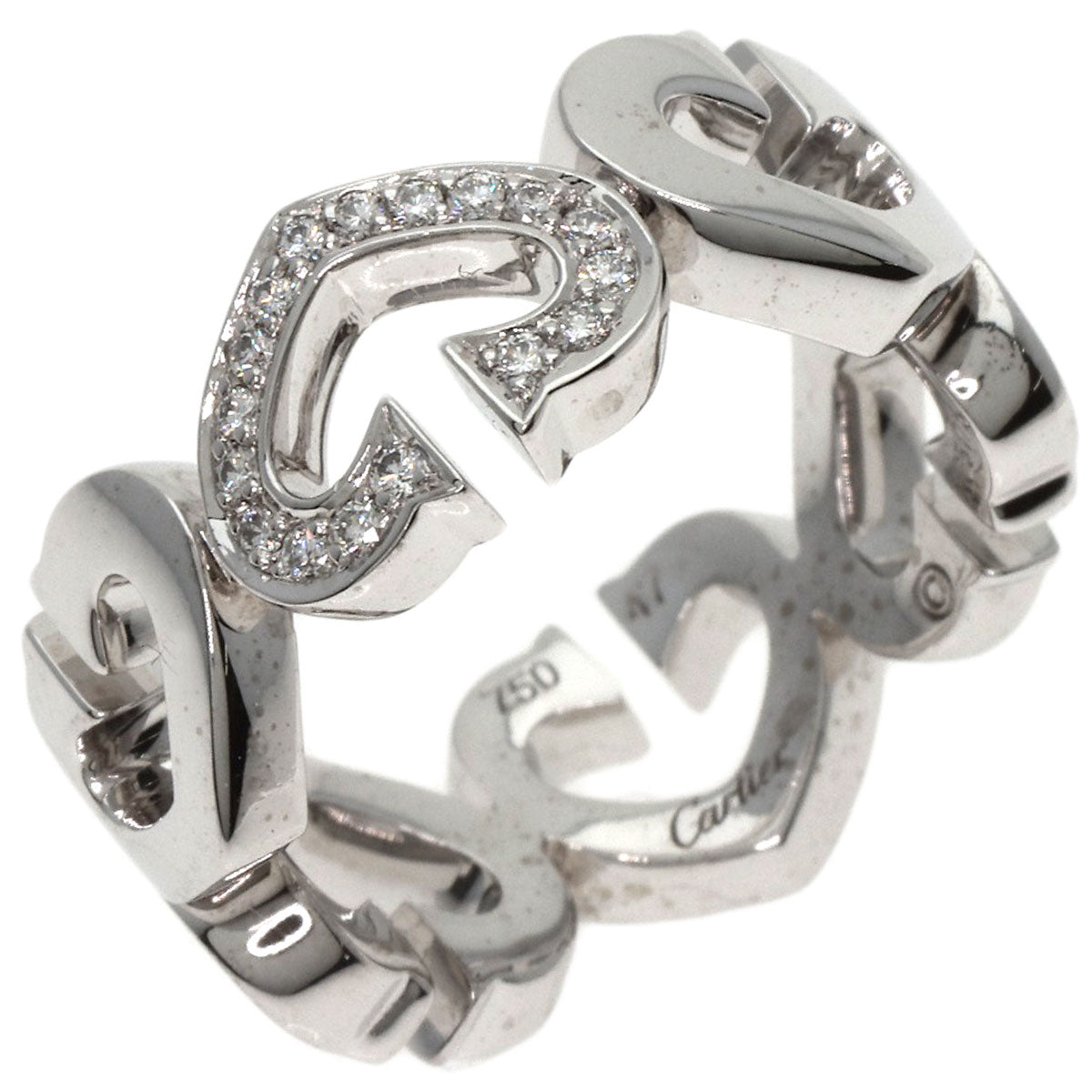 CARTIER   Ring C Heart Diamond #47 K18 White Gold Ladies
