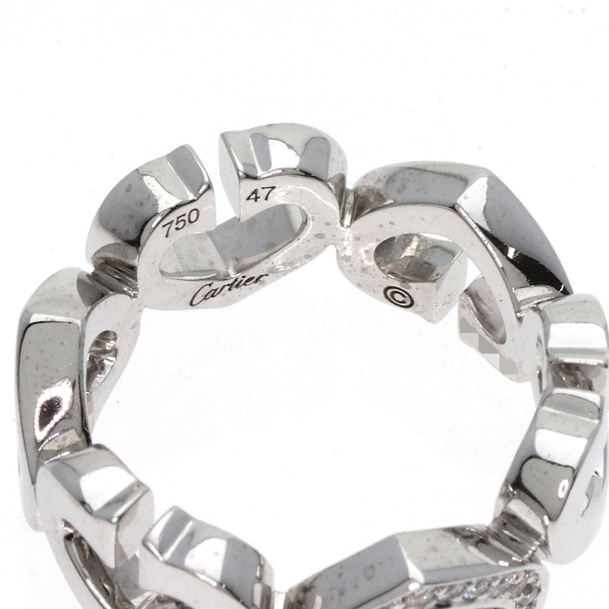 CARTIER   Ring C Heart Diamond #47 K18 White Gold Ladies