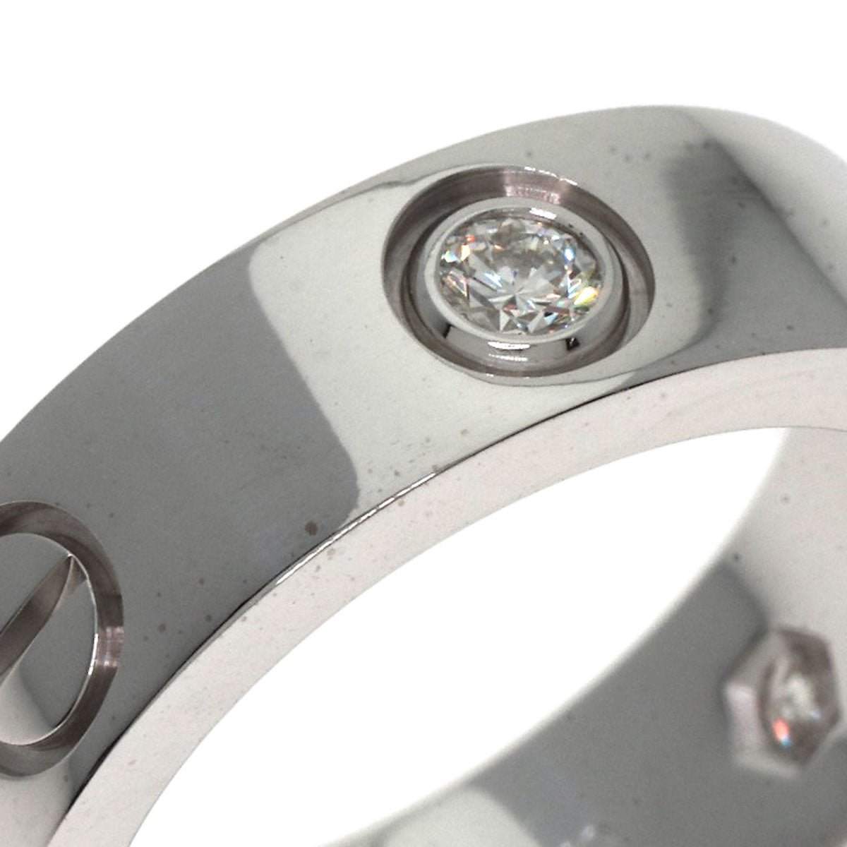 CARTIER love ring half diamond # 49 Ring K18 White Gold Ladies [Used]