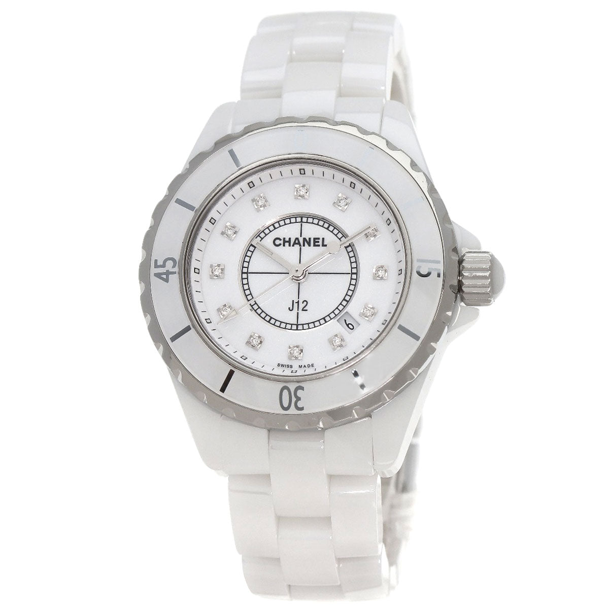 CHANEL J12 1.3" White Ceramic 12P Diamond Watches H1628 Ceramic/Ceramic Ladies