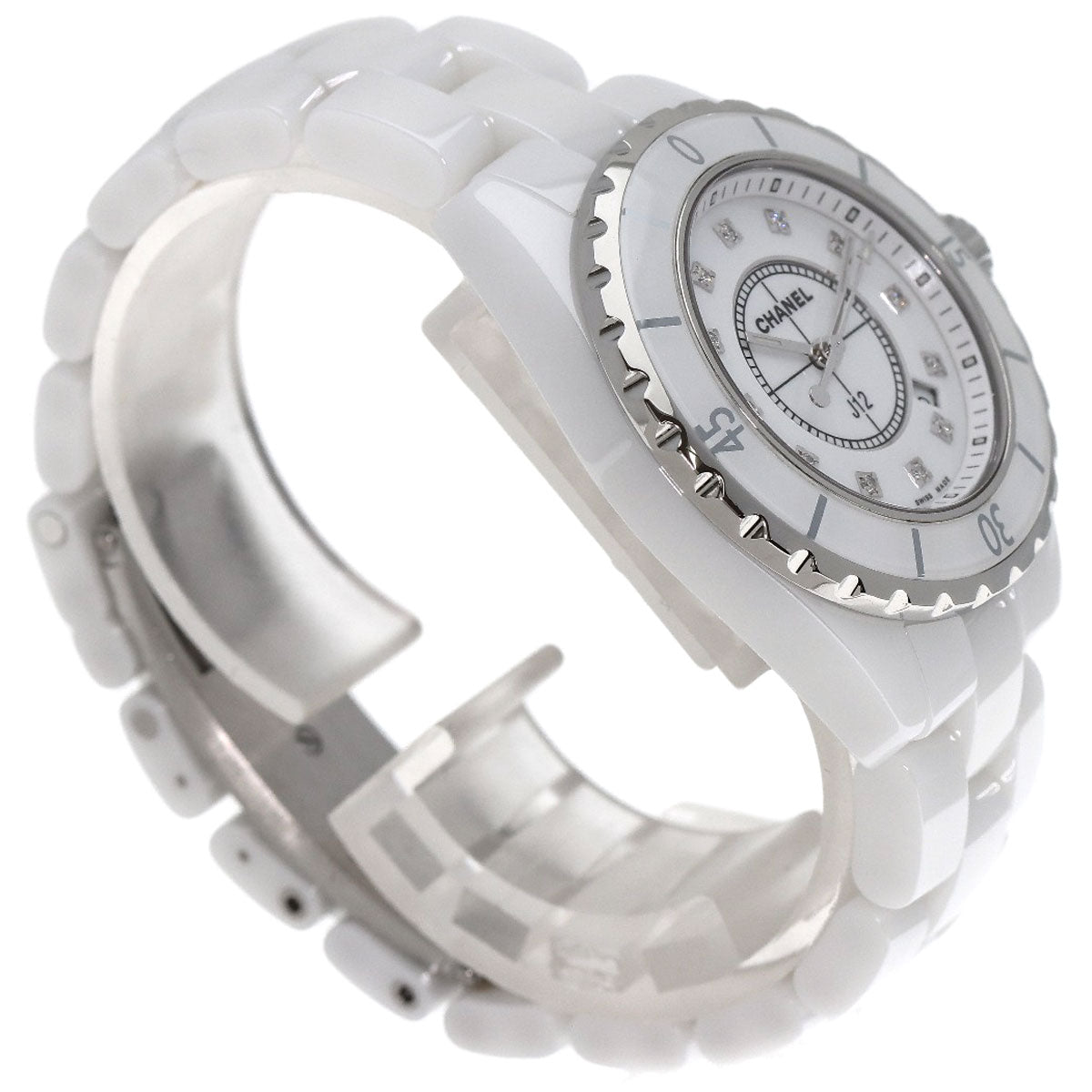 CHANEL J12 1.3" White Ceramic 12P Diamond Watches H1628 Ceramic/Ceramic Ladies