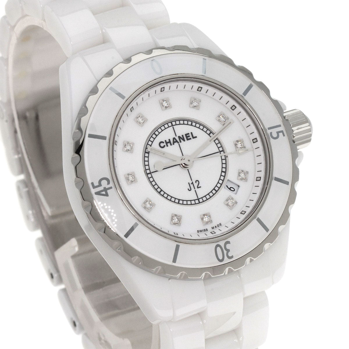 CHANEL J12 1.3" White Ceramic 12P Diamond Watches H1628 Ceramic/Ceramic Ladies