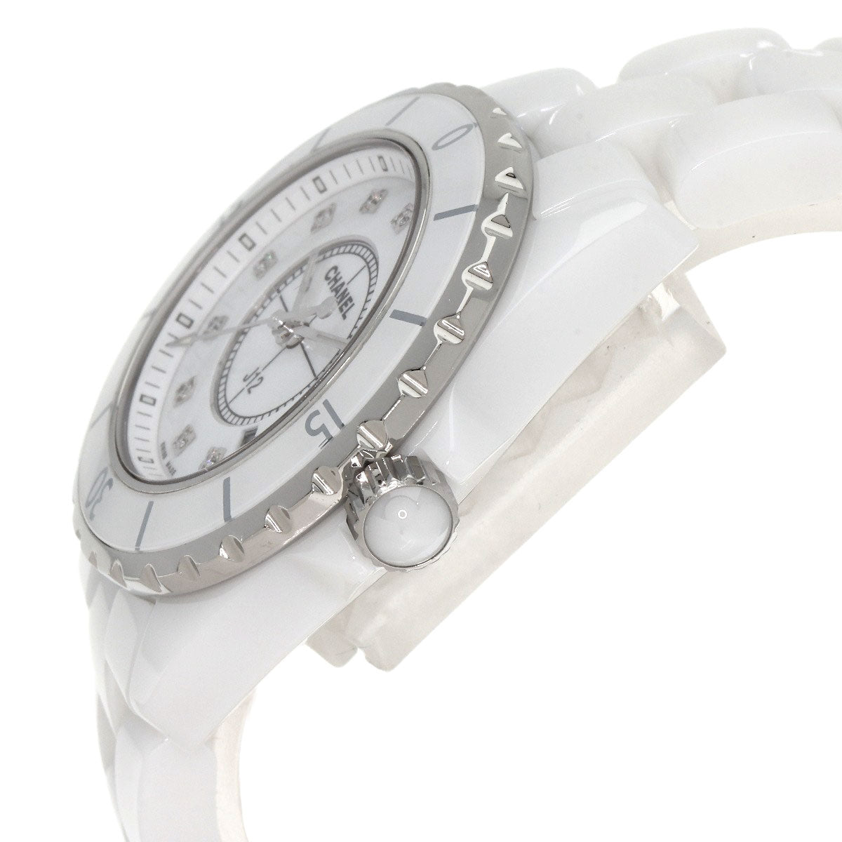 CHANEL J12 1.3" White Ceramic 12P Diamond Watches H1628 Ceramic/Ceramic Ladies